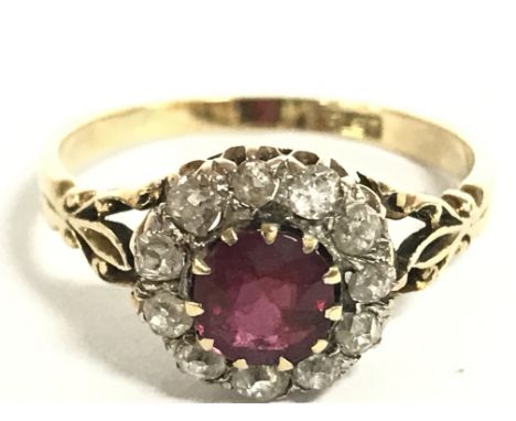 A Victorian 18ct Ruby and old cut diamond ring , size Q, 2.9g. Postage category A