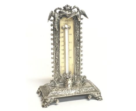 A Georgian silver hallmarked desk thermometer, marked 1836 William IV. 9cm tall. This lot cannot be posted