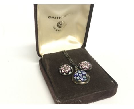 Caithness silver glass millefiori necklace and earrings. Postage category A