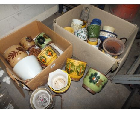 TWO BOXES OF SMALL CERAMIC PLANT POTS SOME A/F