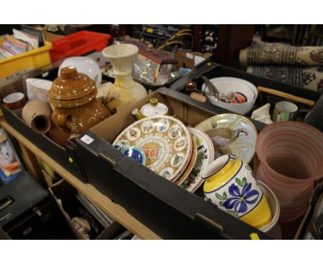 THREE TRAYS OF ASSORTED CERAMICS ETC. TO INCLUDE COLLECTORS PLATES, WEDGWOOD ETC. 