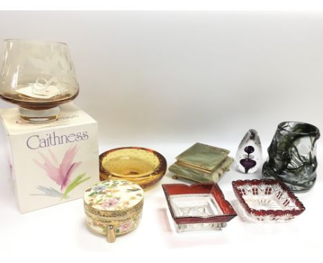 A collection of art glass including a Whitefriars vase, A Boxed Caithness vase, various paperweights Etc. This lot cannot be 