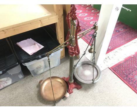 A Tall shops Victorian beam scales with pans by G. Story of Chelmsford circa 1890. 74cm tall. This lot cannot be posted