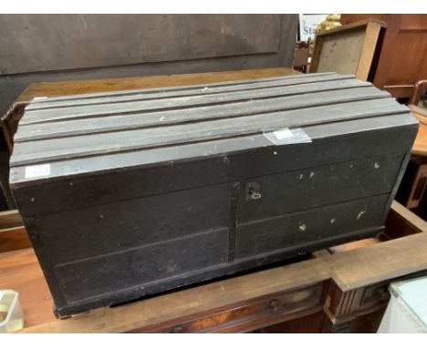 A Vintage domed topped luggage trunk. 88cm x 41cm x 45cm. NO RESERVE