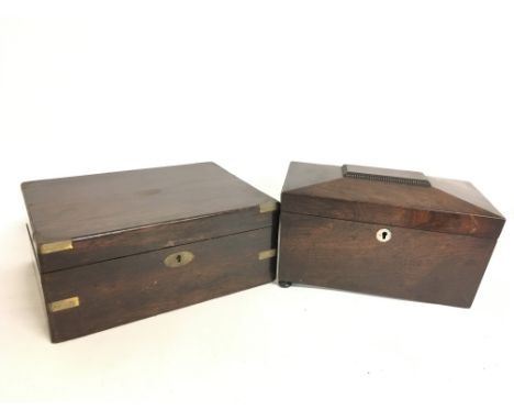 An oak tea caddy 22x30x13cm (damaged) and a writing box 16x28x14cm NO RESREVE