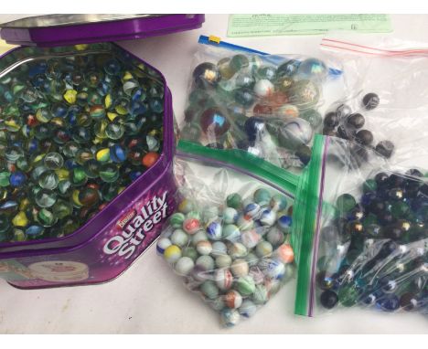 A collection of various marbles.
