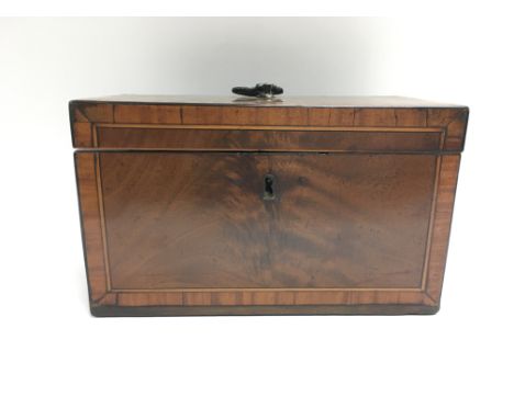 A George III satinwood banded mahogany tea caddy, dimensions 23x13x13