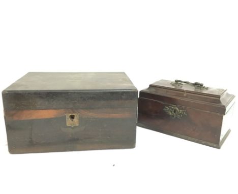 An oak Coromandel wood Writing box and a mahogany tea caddy. Postage category C