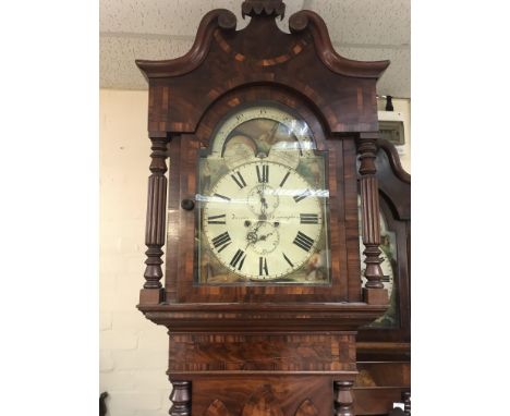 A 19 century mahogany moon roller long cased clock. Approximately 245cm tall.