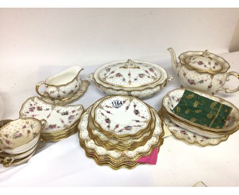 A Royal Crown Derby fine Porcelain part dinner service Royal Antoinette pattern comprising an oval tureen and cover a large t