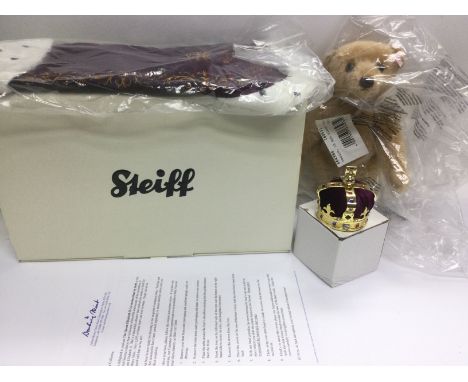 A boxed and as new Queen Elizabeth II Coronation bear by Steiff. Shipping category C.