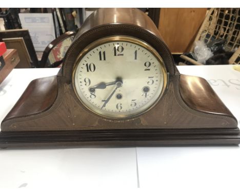 An Edwardian mantle art deco clock. Working with Westminster chimes.Postage D