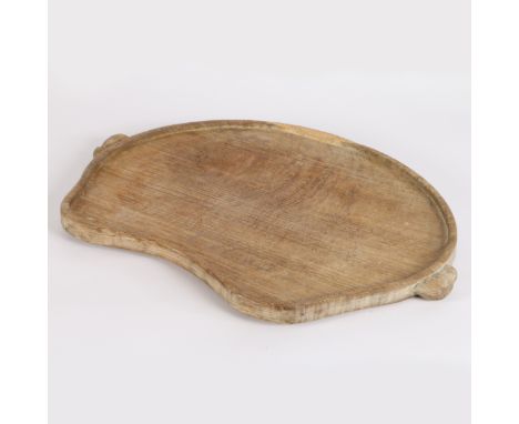 Robert 'Mouseman' Thompson (1876-1955). an oak tray.&nbsp;The kidney-shaped tray with twin signature carved mice that form ha