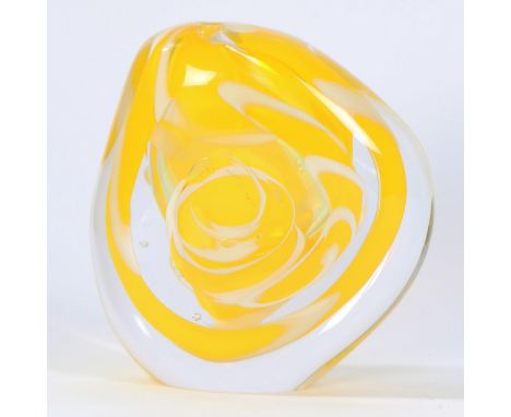 David Flower. a modern silk scarf yellow glass vessel.&nbsp;Signed and dated 2015 to base, 18cm high. Note: David Flower has 