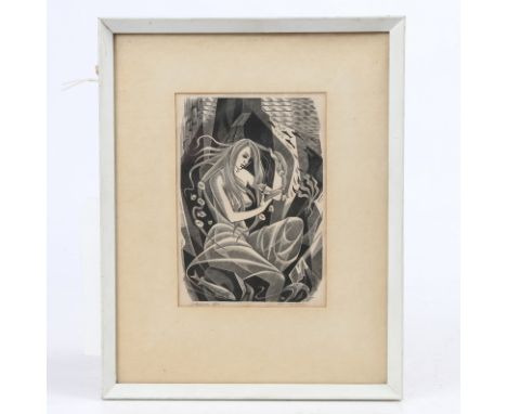 Monica Poole, Ara, (British, 1921-2003) “Sabrina” Signed, titled and numbered 4/80 in pencil, wood engraving 21 x 28cm.