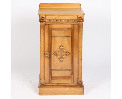 Arts &amp; Crafts pot cupboard. The ash and specimen wood inlay pot cupboard or bedside cupboard, with a gallery above a sing