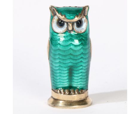 David Andersen. a silver gilt and enamel owl pepper pot.&nbsp;The mid 20th Century Norwegian pepper pot, sterling '925', 5.5c