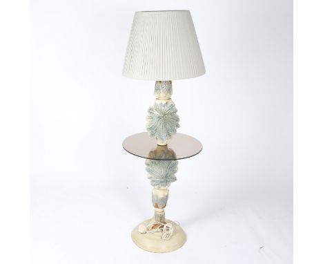 Bernard Rooke (b. 1938). dragon fly and leaf floor lamp.&nbsp;The organic Brutalist style floor standing studio pottery lamp 