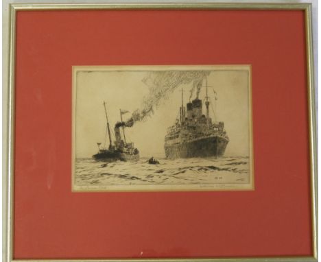 NORMAN WILKINSON SIGNED BLOCK PRINT THE LONDON PILOT 9' X 6' 
