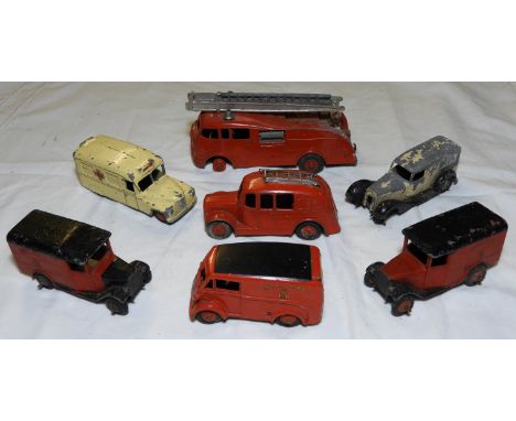 DINKY - 2 AMBULANCES, 2 FIRE ENGINES & 3 ROYAL MAIL VANS (7) 