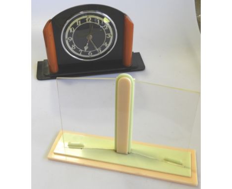 BAKELITE CLOCK & LUCITE DOUBLE PHOTO FRAME 