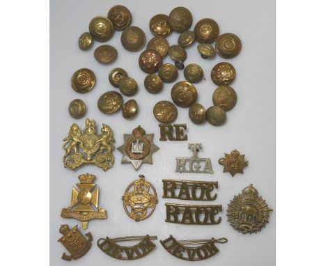 Military buttons including Devon, India Army Ord,Punjab & Wilts Reg