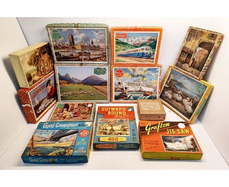 VINTAGE JIGSAWS INC CHAD VALLEY &amp; VICTORY. 10 PLYWOOD AND 3 CARD PUZZLES, DOLL'S CLOTHING &amp; A BLOCK PUZZLE.