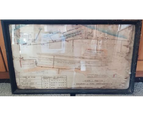 RAILWAYANA - EXETER ST DAVID'S TRAIN STATION AN OLD GWR DIAGRAM OF FIRE ARRANGEMENTS OF THE STATION, OIL GASHOUSE AND ENGINE 