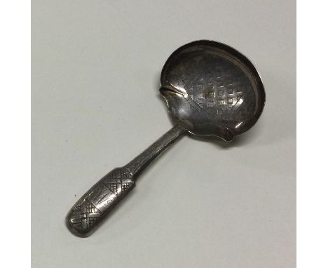 A George III silver caddy spoon with basket weave decoration to bowl. Birmingham 1816. By William Pugh. Approx. 8 grams. Est.