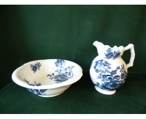 Blue and white jug and basin and other glass etc