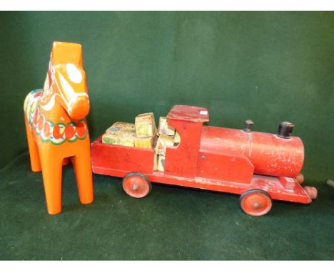 Vintage toys - wooden train & decorative figure of a horse