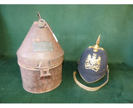 Royal Engineers blue cloth helmet in original tin box
