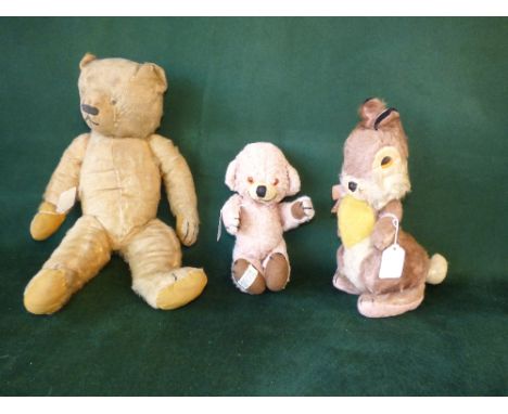 Vintage teddy bear and two Merrythought soft toys