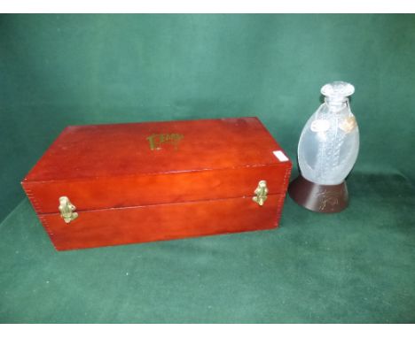 Cut glass decanter, in fitted wooden presentation case, with leather collar and silver whisky collar , marked on top "The Las