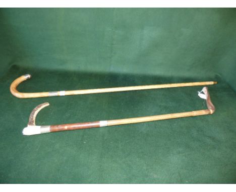 Gentleman's Antler handle hunting crop with hallmarked silver collar & walking stick with hallmarked silver collar