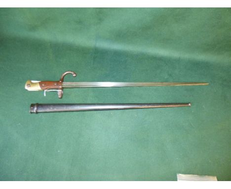 French Military bayonet with wood and brass handle and metal scabbard