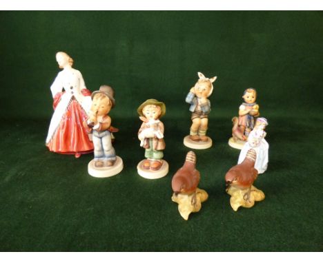 Royal Doulton figure The Ermine Coat, Coalport figure Joan and mixed Goebel figures