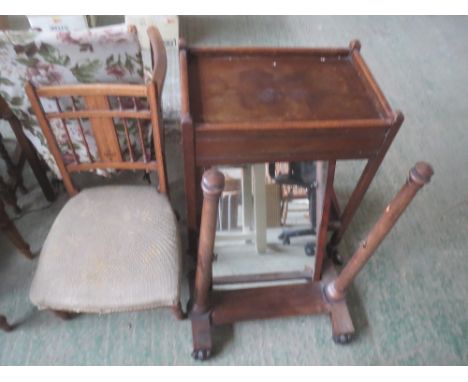 Victorian mahogany bedroom chair, dressing table mirror &  drinks trolley and two pairs of curtains