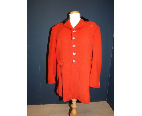 Gents hunting coat, heavy red Melton with black collar, by Denis Williams 