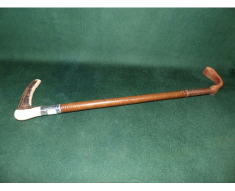 Ladies or Gents hunting crop with leather platted shaft with antler top  