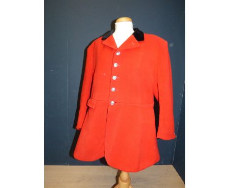 Gents hunting coat, heavy red Melton with black collar, by Bernard Weatherill of Saville Row