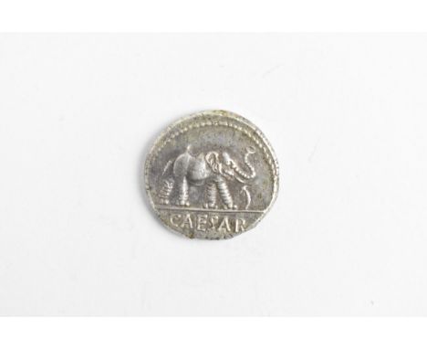Roman Republic (509BCE-27BCO) - Julius Caesar, silver Denarius, circa 49BCE-48BCE, military traveling mint, Elephant, right, 