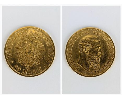 German Empire (1871-1918) Frederick III (1888), Twenty/20 mark, dated 1888, mm. Berlin, portrait of Frederick III, German Emp