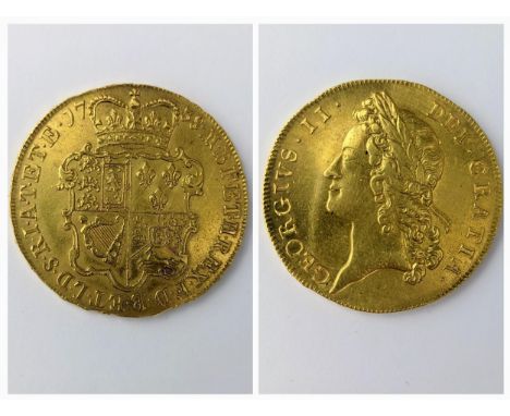 United Kingdom - George II (1727-1760) Five Guineas, dated 1738, young laureate portrait of King George II, left, ./. crowned