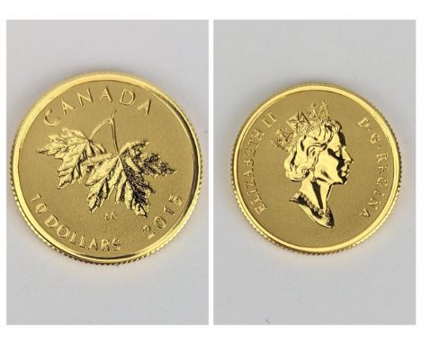 Canada - Elizabeth II (1952-2022) gold 'Maple Leaf' Ten Dollars, dated 2015, bejewelled portrait of Queen Elizabeth II, right