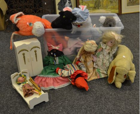 Toys & Juvenalia - a Palitoy baby doll;  others Batemans Toys etc;  stuffed koala bear;  dog, etc;  a set of Russian dolls; P