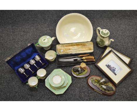 An Art Deco Palissy tea service; a wash jug; Badger models; carving set; etc