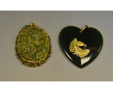 A New Zealand jade heart pendant; another Jade Rock