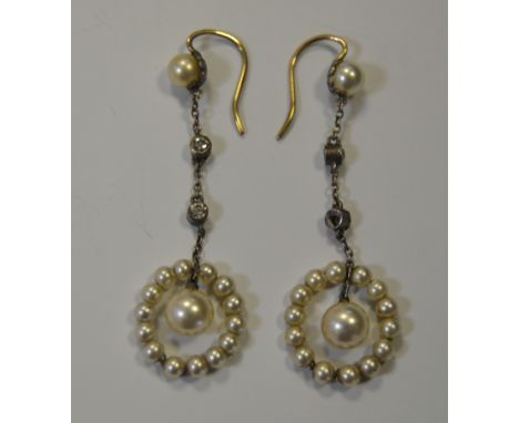 A pair of Edwardian pearl drop earrings, c.1905