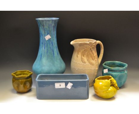 A Wedgwood Palm tree jug; Bretby planter; a Bretby/Wedgwood slip glaze vase; etc qty